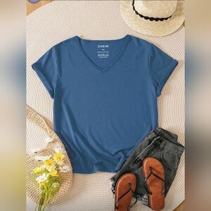 Plus Size Classic Blue V-Neck Tee